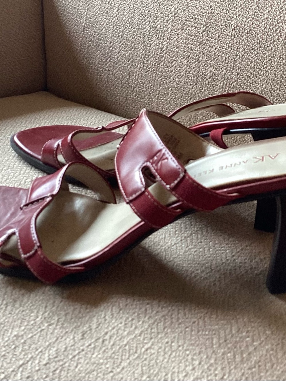 Anne Klein Red Leather Double-Strap Slide Mules - Picture 2 of 3